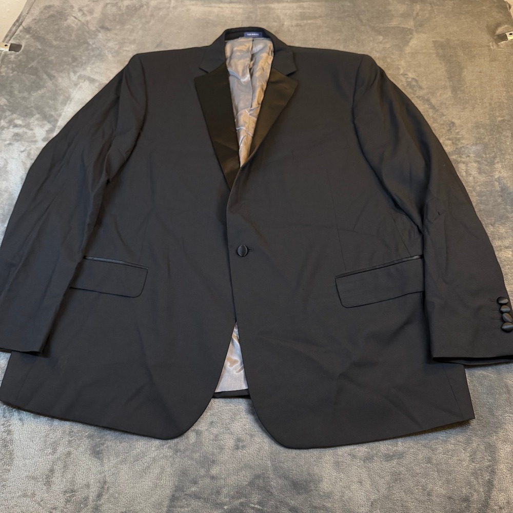 Stafford Tailored Culture Tuxedo Jacket Mens 50 Regular Black Wool Satin Lapel
